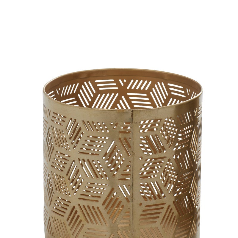 Deco 79 Metal Geometric Pencil Cup with Laser Carved Design, 4" x 4" x 4", Gold - Image 4